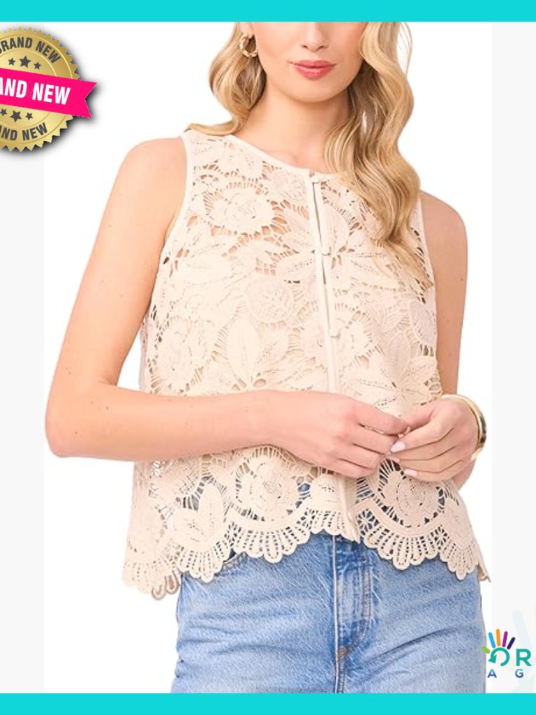 Lace Button Down Sleeveless Shell Elegant Feminine Chic Layering Top